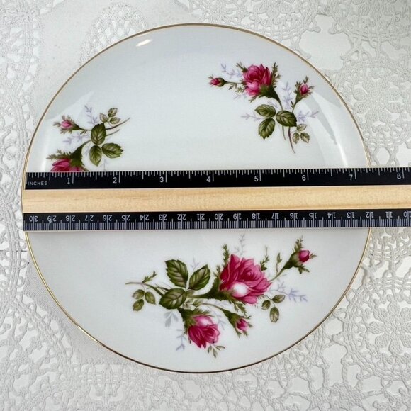 Sango Moss Rose 4 China Salad Plates White Pink Roses 7.5" Japan - Picture 4 of 7